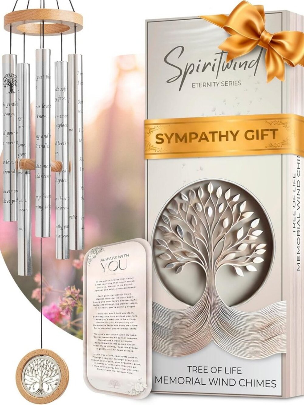 Sympathy Wind Chimes for Loss of Loved One - Memory Tree Keepsake Gift (32”)